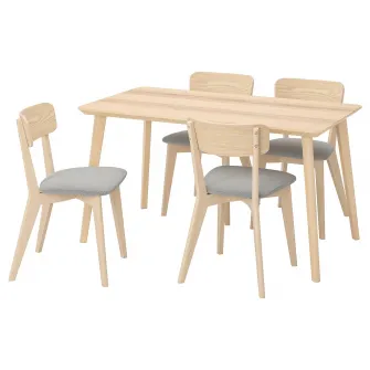 IKEA LISABO / LISABO Masa + 4 scaune, frasin/Tallmyra alb/negru, 140x78 cm