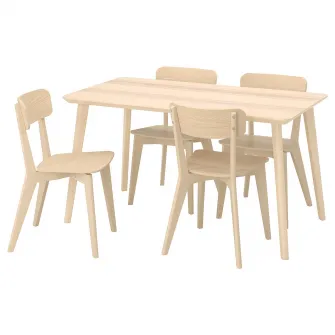 IKEA LISABO / LISABO Masa + 4 scaune, furnir frasin/frasin, 140x78 cm