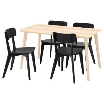 IKEA LISABO / LISABO Masa + 4 scaune, furnir frasin/negru, 140x78 cm