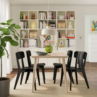 IKEA LISABO / LISABO Masa + 4 scaune, furnir frasin/negru, 140x78 cm