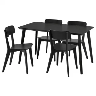 IKEA LISABO / LISABO Masa + 4 scaune, negru/negru, 140x78 cm