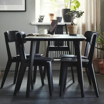 IKEA LISABO / LISABO Masa + 4 scaune, negru/negru, 140x78 cm