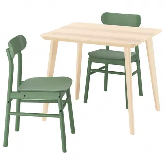 IKEA LISABO / RÖNNINGE Masa + 2 scaune, furnir frasin/verde, 88x78 cm