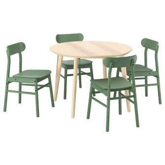 IKEA LISABO / RÖNNINGE Masa + 4 scaune, furnir frasin/verde, 105 cm