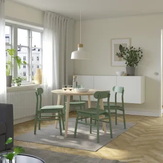 IKEA LISABO / RÖNNINGE Masa + 4 scaune, furnir frasin/verde, 105 cm