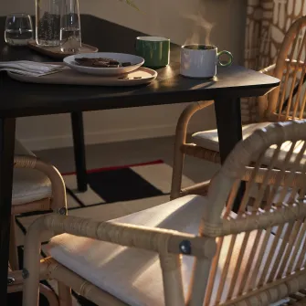 IKEA LISABO / SALNÖ Masa+4scaune+brate, negru ratan/Gransel natur, 140x78 cm