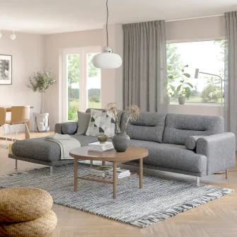 IKEA LÅNGARYD Canapea 3locuri+sezlong, stanga, Lejde gri/negru/metal