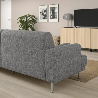 IKEA LÅNGARYD Canapea 3locuri+sezlong, stanga, Lejde gri/negru/metal