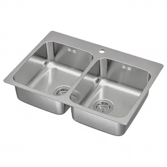 IKEA LÅNGUDDEN Chiuveta incorporata, 2 cuve, inox, 75x53 cm