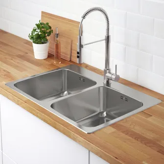 IKEA LÅNGUDDEN Chiuveta incorporata, 2 cuve, inox, 75x53 cm