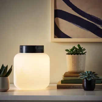 IKEA LÄNSPORT Lampa LED portabila, cu baterii, alb/gri inchis, 22 cm
