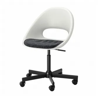 IKEA LOBERGET / MALSKÄR Scaun rotativ+perna, alb negru/gri inchis