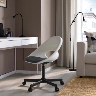 IKEA LOBERGET / MALSKÄR Scaun rotativ+perna, alb negru/gri inchis