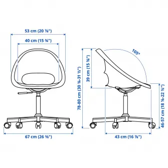 IKEA LOBERGET / MALSKÄR Scaun rotativ+perna, alb/gri inchis