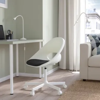 IKEA LOBERGET / MALSKÄR Scaun rotativ+perna, alb/gri inchis