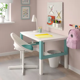 IKEA LOBERGET / SIBBEN Scaun birou pentru copii+perna, alb/turcoaz