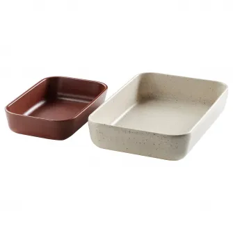 IKEA LYCKAD Set vase cuptor/servit, 2buc, bej deschis/rosu-maro