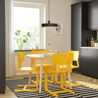 IKEA LYCKAN Scaun, galben/furnir mesteacan