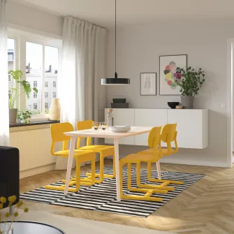 IKEA LYCKAN Scaun, galben/furnir mesteacan