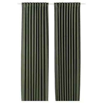 IKEA MAJGULL Draperii opace, 2buc., verde inchis/rjns, 145x300 cm
