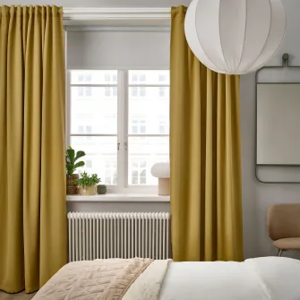 IKEA MAJGULL Draperii semiopace, 2buc, bej-galben/rjns, 145x300 cm