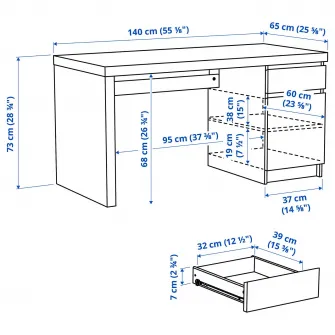 IKEA MALM Birou, alb, 140x65 cm