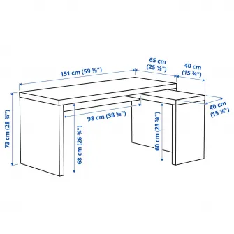 IKEA MALM Birou cu tablie culisanta, alb, 151x65 cm