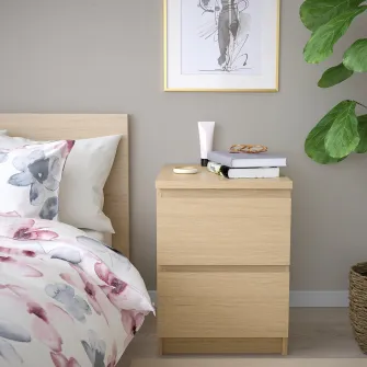 IKEA MALM Comoda 2 sertare, furnir stejar alb, 40x55 cm