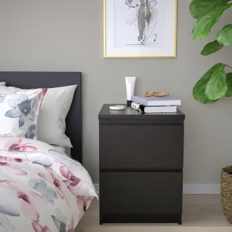 IKEA MALM Comoda 2 sertare, negru-maro, 40x55 cm