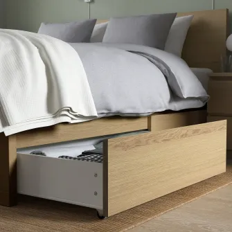 IKEA MALM Cutie depozitare cadru pat inalt, furnir stejar alb, 200 cm