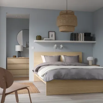 IKEA MALM Cadru pat inalt, furnir stejar alb, 140x200 cm