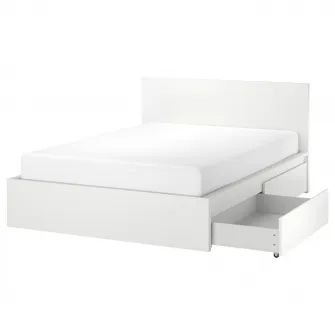 IKEA MALM Cadru pat inalt+2 cutii depozitare, alb, 180x200 cm