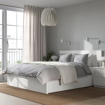 IKEA MALM Cadru pat inalt+2 cutii depozitare, alb, 180x200 cm