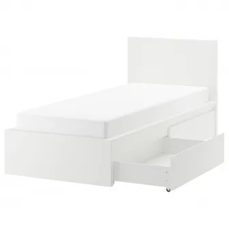 IKEA MALM Cadru pat inalt+2 cutii depozitare, alb, 90x200 cm
