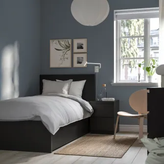 IKEA MALM Cadru pat inalt+2 cutii depozitare, negru-maro, 90x200 cm