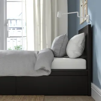 IKEA MALM Cadru pat inalt+2 cutii depozitare, negru-maro, 90x200 cm