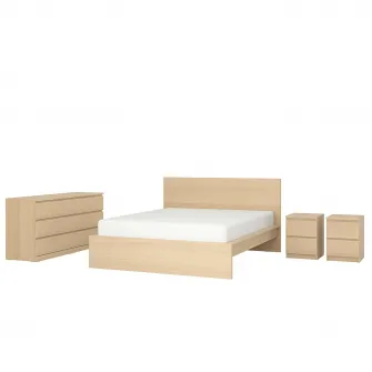 IKEA MALM Mobilier dormitor, set 4 piese, furnir stejar alb, 180x200 cm