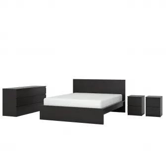 IKEA MALM Mobilier dormitor, set 4 piese, negru-maro, 180x200 cm