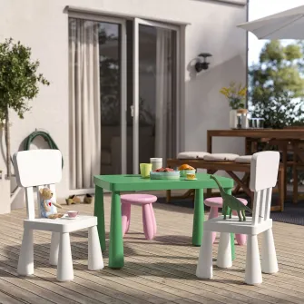 IKEA MAMMUT Masa pentru copii, interior/exterior/verde deschis, 77x55 cm