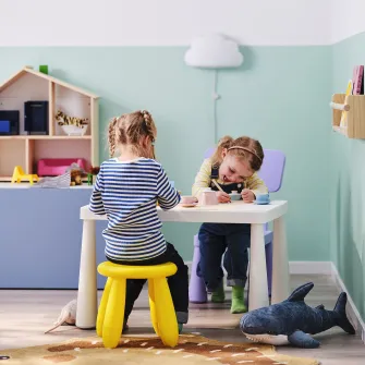 IKEA MAMMUT Taburet pentru copii, interior/exterior/galben