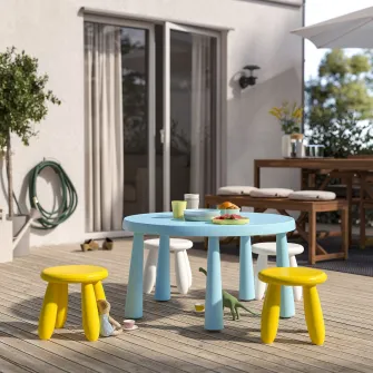 IKEA MAMMUT Taburet pentru copii, interior/exterior/galben