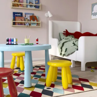 IKEA MAMMUT Taburet pentru copii, interior/exterior/galben