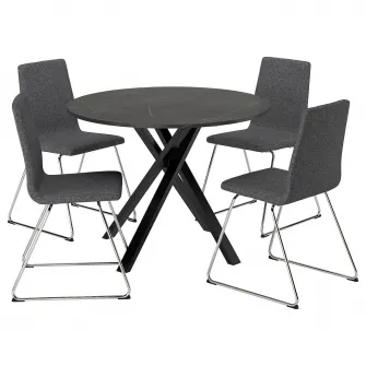 IKEA MARIEDAMM / LILLÅNÄS Masa + 4 scaune, negru aspect marmura/Gunnared gri inchis cromat, 105 cm