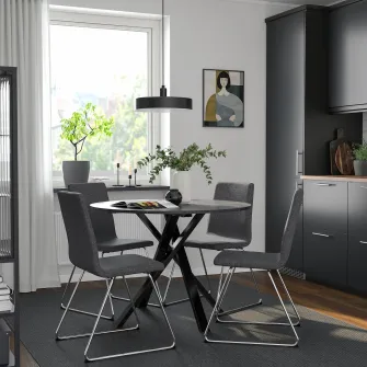 IKEA MARIEDAMM / LILLÅNÄS Masa + 4 scaune, negru aspect marmura/Gunnared gri inchis cromat, 105 cm