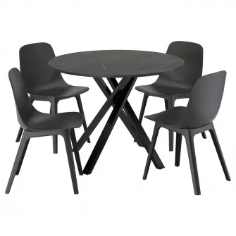 IKEA MARIEDAMM / ODGER Masa + 4 scaune, negru aspect marmura/antracit, 105 cm