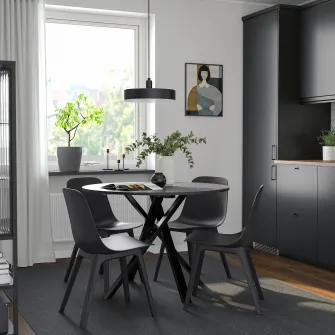 IKEA MARIEDAMM / ODGER Masa + 4 scaune, negru aspect marmura/antracit, 105 cm