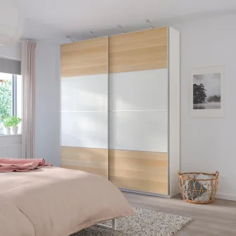 IKEA MEHAMN 4 panouri/cadru usa glisanta, aspect stejar antichizat/alb, 100x236 cm