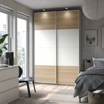 IKEA MEHAMN Set usi glisante, 2 fete/aspect stejar antichizat alb, 150x236 cm
