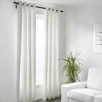 IKEA MERETE Draperii semiopace, 2buc, alb/cu ochiuri, 145x300 cm