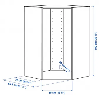 IKEA METOD Cadru corp suspendat colt, alb, 68x37x100 cm
